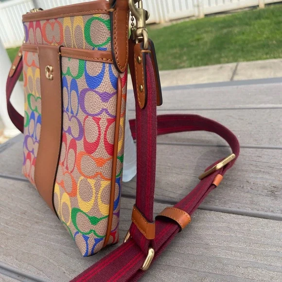 Coach Kitt Messenger Crossbody in Rainbow Signature Canvas Pride Tan - Picture 2 of 6
